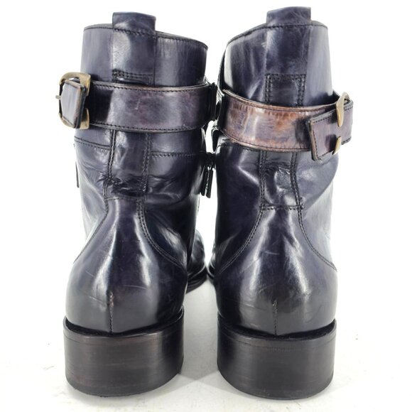 JO Ghost Navy Blue Leather Designer Zip Boots Mens 13 Italy Ankle Dress Shoes 46 - Picture 7 of 16